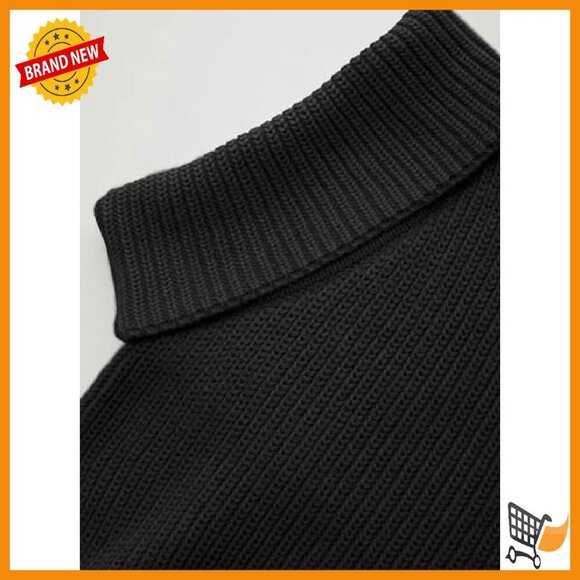 Cropped Turtleneck Sweater Ribbed Knit Lantern Sleeve Pullover Fall - Picture 3 of 8